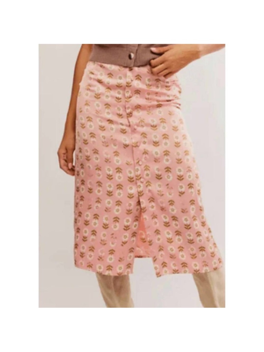 Free People Analise Printed Midi Skirt Pink Blush A Line High Rise Sz 12 NEW - Picture 16 of 16